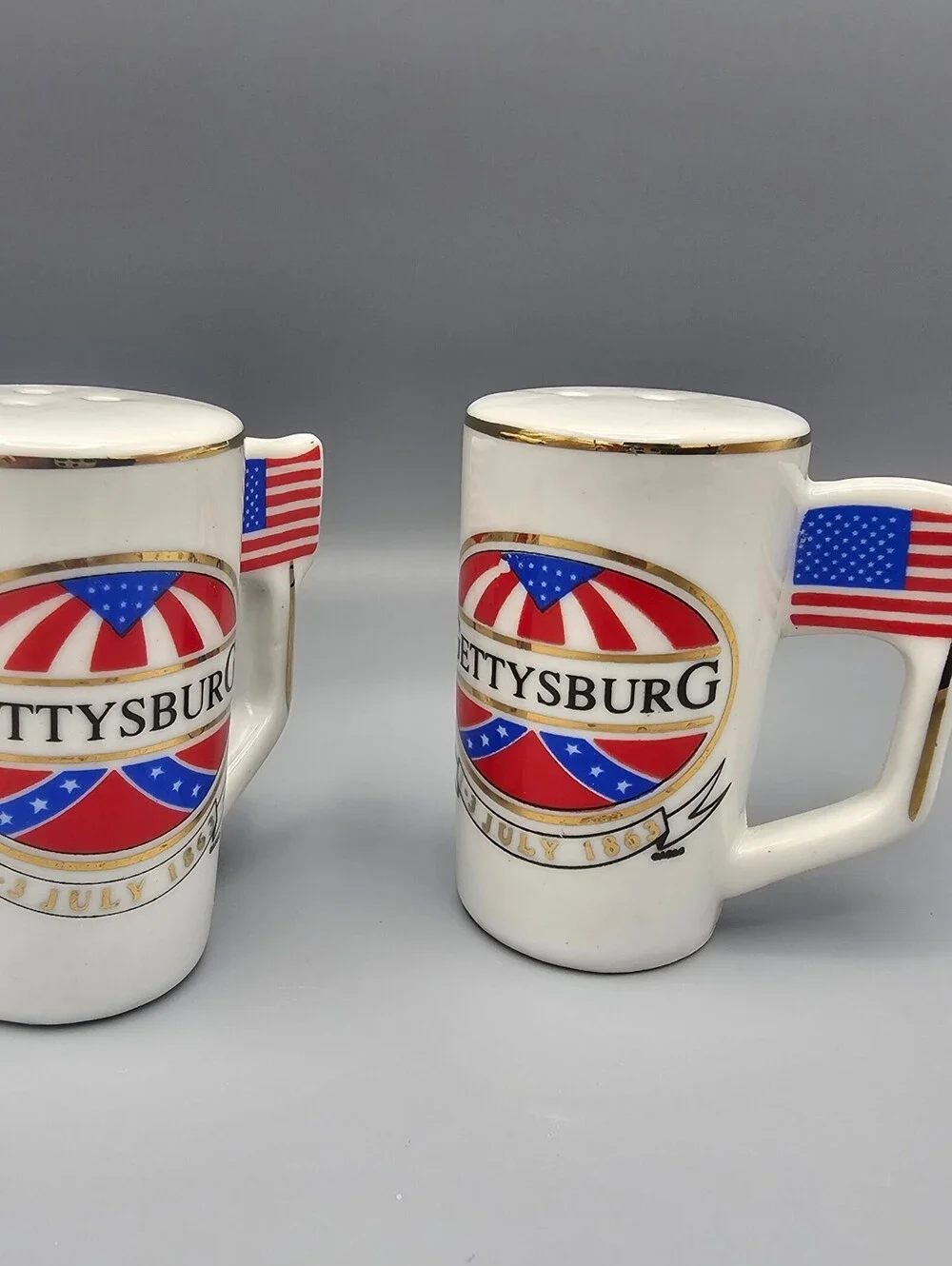 Gettysburg 13 July 1863 Ceramic Salt and Pepper Shaker Set with American Flag